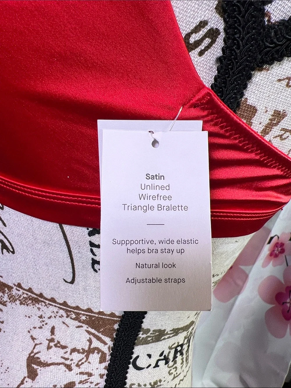 Auden Red Satin V-Neck Bralette